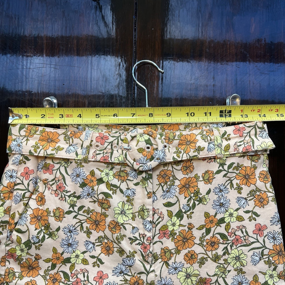 Loft Petite Sutton Kick Crop Pants Beige Orange Yellow Floral Woman’s 2P Belt - Picture 13 of 16